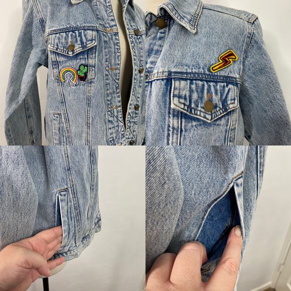 Honey Punch Soul Mates Denim Jacket Blue Patches Festival Concert Boho Size S - Picture 5 of 15